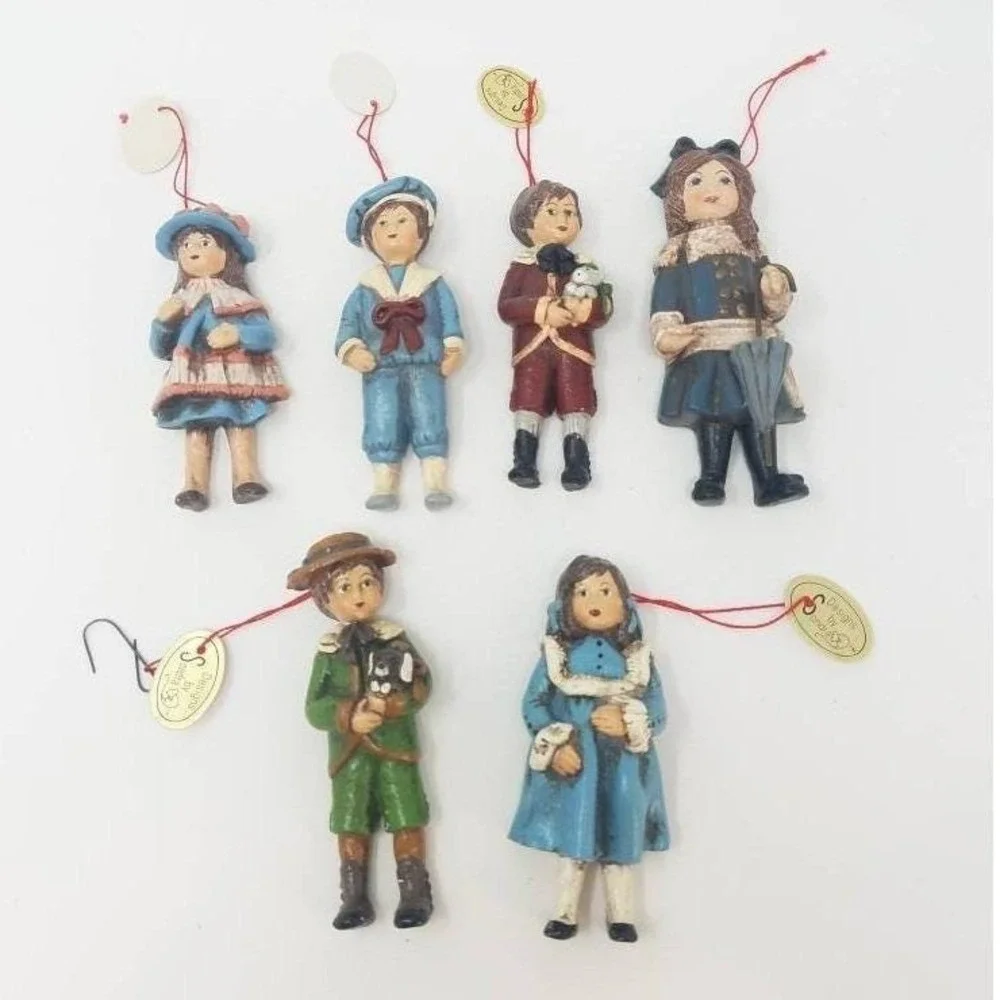 Vintage Designs by Sondra 1981 hand painted figurine ornament Christmas set of 6